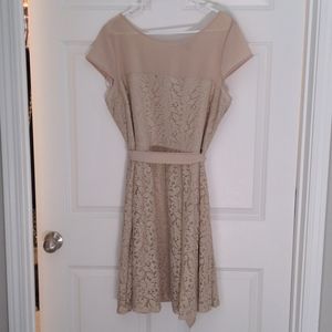 Used beige lace cap sleeve dress